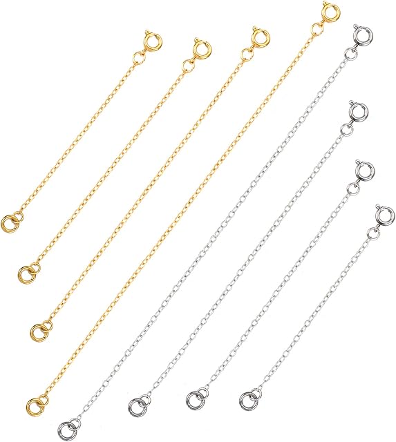 Necklace Extender Bracelet Extension Chain Stainless Steel Extender Chains for Jewelry Making, 8 Pieces, Silver and Gold