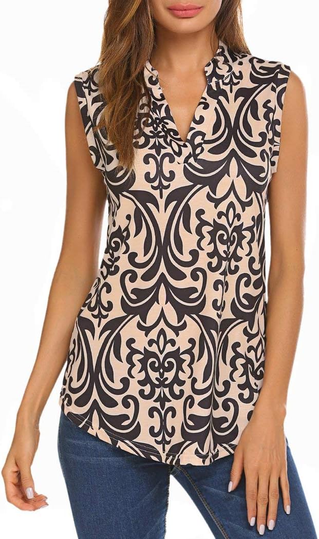 Halife Women's Sleeveless Floral Print V Neck Tunic Tank Tops Blouse Shirts - Image 5