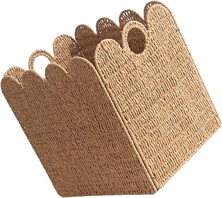 Foldable Handwoven Storage Basket with Handles, Scalloped Design