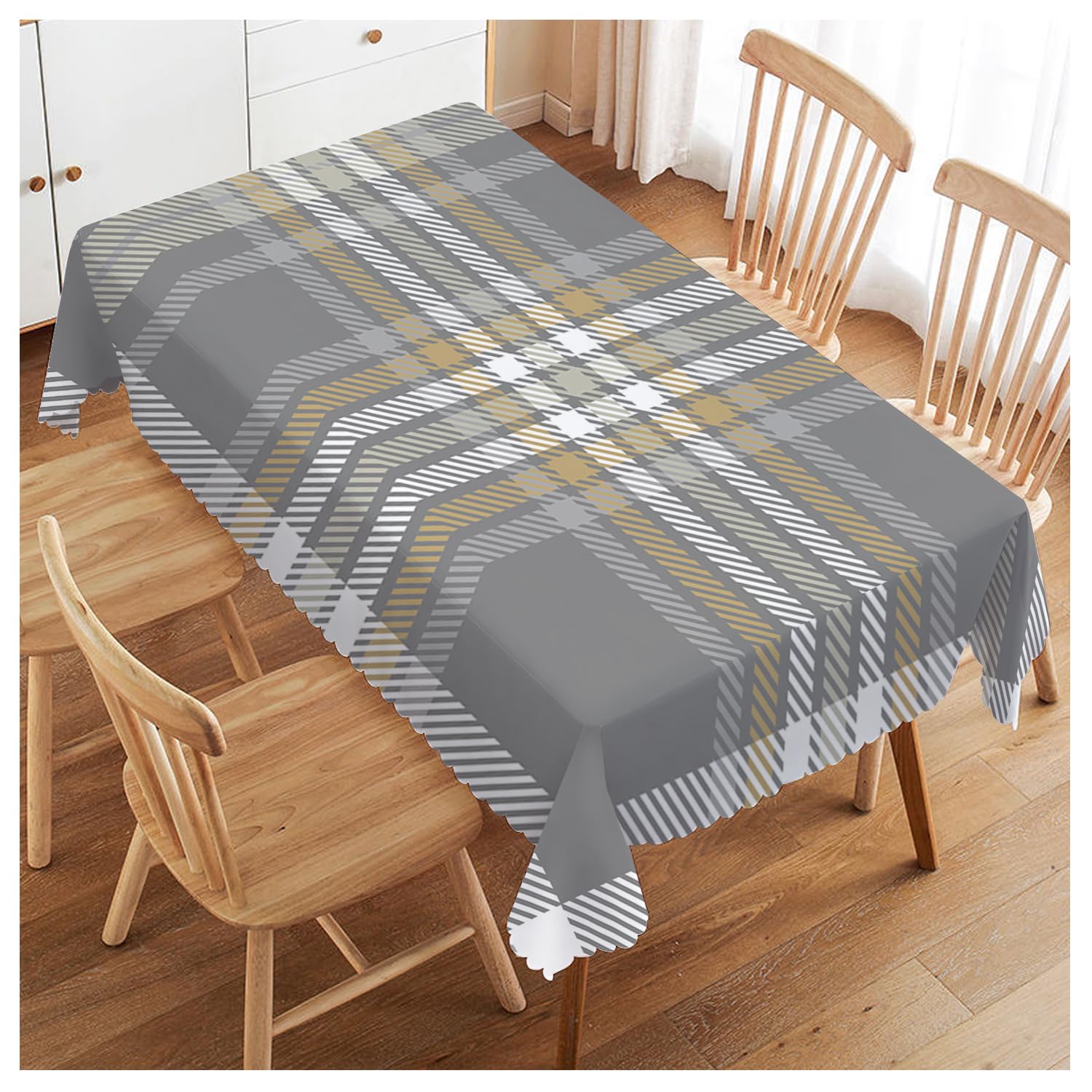 Walmsco Tablecloth Gray Brown Plaid Decor For Dining Room Kitchen Rectangular Table Cover 132 * 178cm