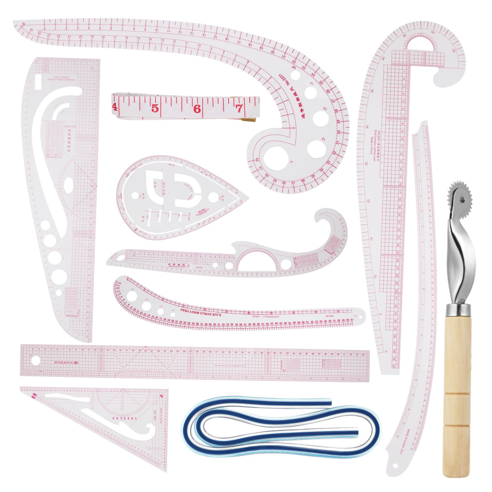 Regla de Curva Francesa para Costura, 1 Juego de Plástico | Flexible y Ligera, Medición Precisa, para DIY y Confección, Adecuado para Principiantes y Diseñadores