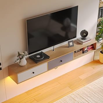 FurniNova Modern Floating TV Stand with Doors, 55 Wall Mounted Media Console Cabinet Under TV Shelf for Living Room Bedroom, Natural