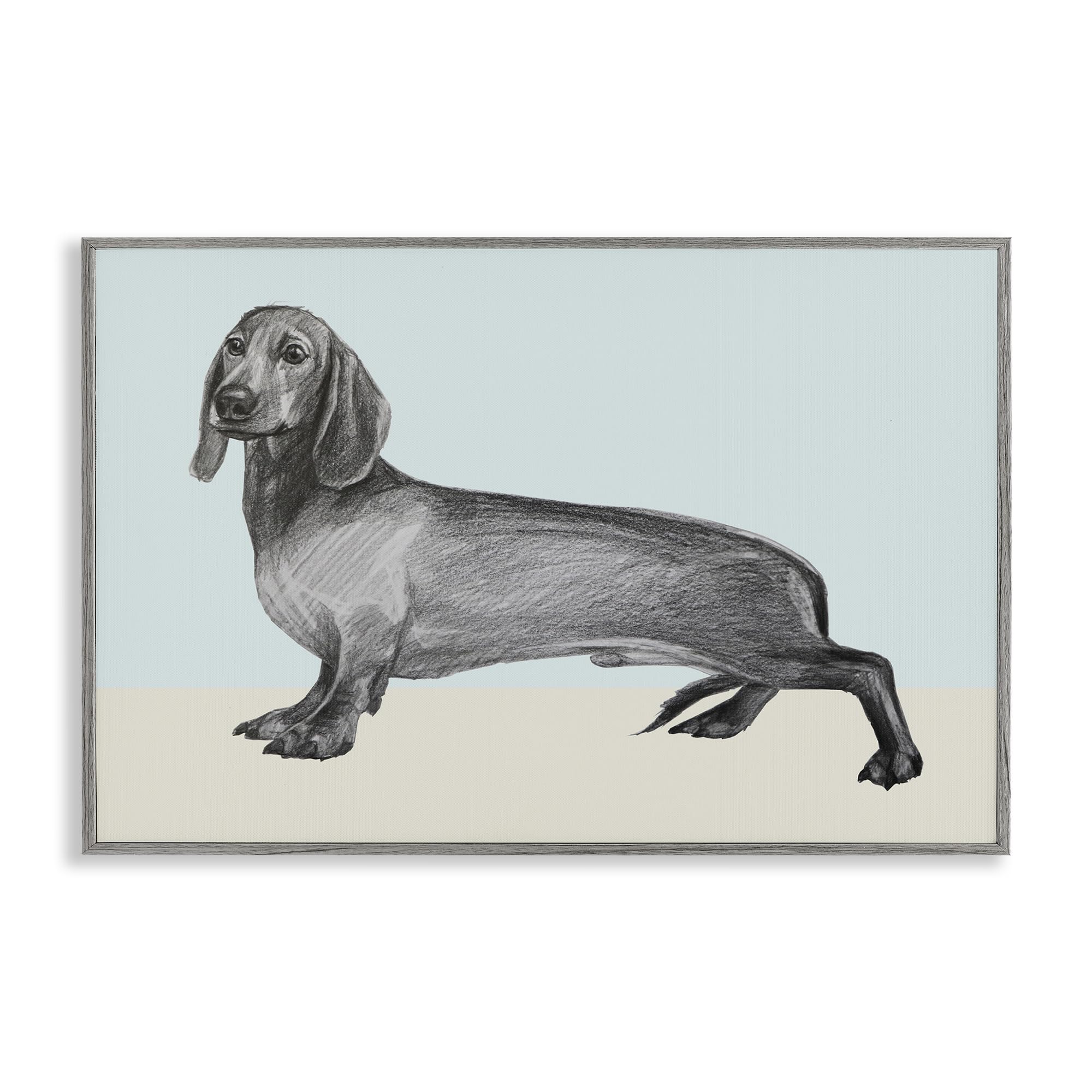 Stupell Industries Farmhouse Gray (Textured) 'Sketched Dachshund On Blue', Framed Giclee Art, Gray, 24 X 16 Inches, Easy To Hang And Sturdy, Made In Usa, By Violeta Vollmer