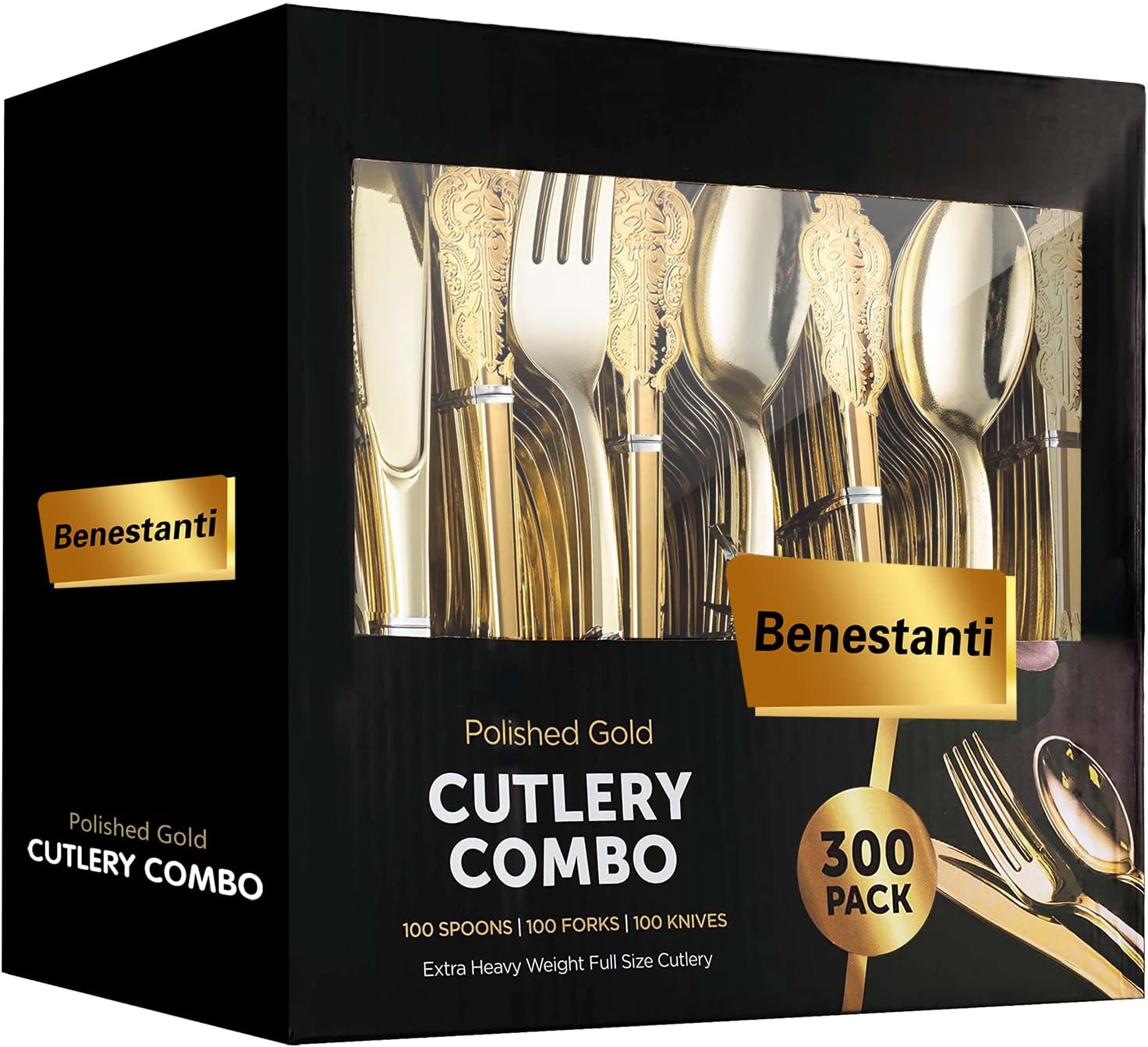 Gold Plastic Silverware Set (300 Bulk Pack) Disposable