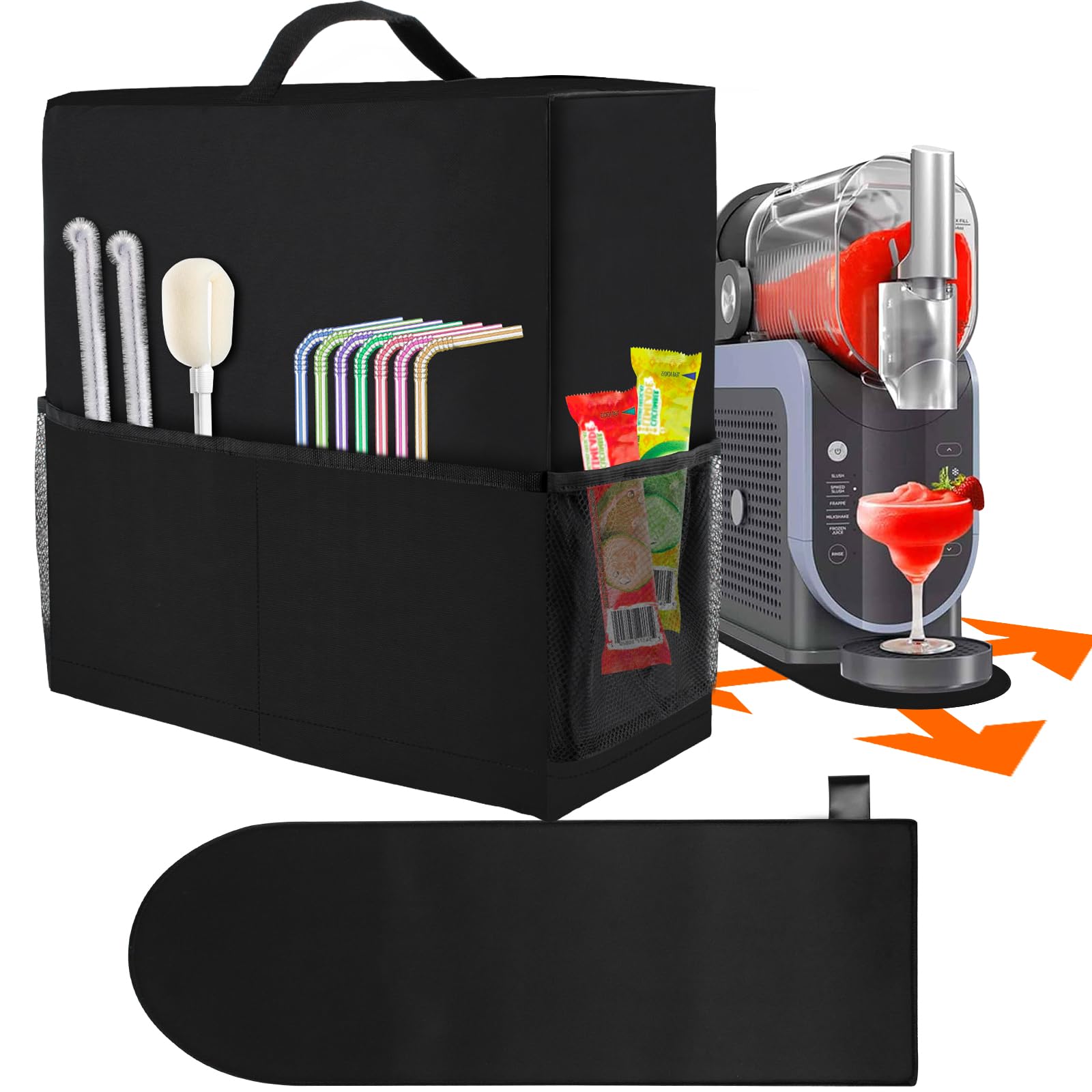 Dust Cover and Sliding Pad Kits for Slushie Machine, 600D Oxford Fabric Slushy Maker Bag with Pocket, Quickly and Smoothly Slide Mat, Compatible for Ninja Frozen Slushie Machine FS301C/FS301/FS300