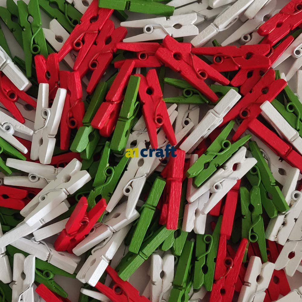 25mm Mini Clothes Assorted Color Wooden Pegs for Wedding and Children Craft (Christmas Mix, 100)