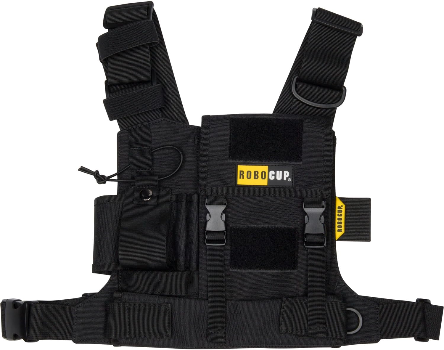ROBOCUP Radio Chest Harness Vest - Adjustable Utility Organizer with Silent Buckle Closure - Full-Size Ham Radio Pouch, Secure Fit, Work Gear with D-Ring, Reflective Safety Stripes, Hook & Loop Patch