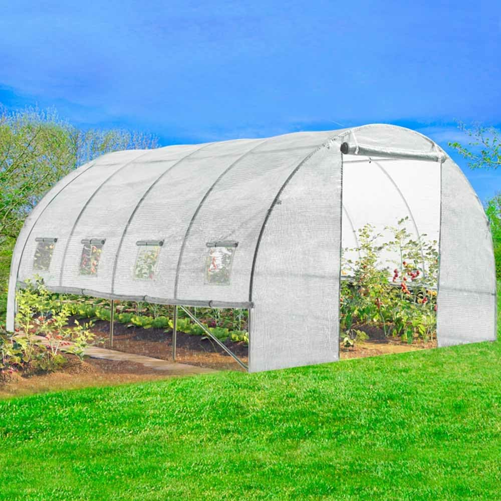 Invernadero de Jardín Túnel 4 Estaciones - 4 Ventanas -12 m² Reforzado 3x4m - Blanco