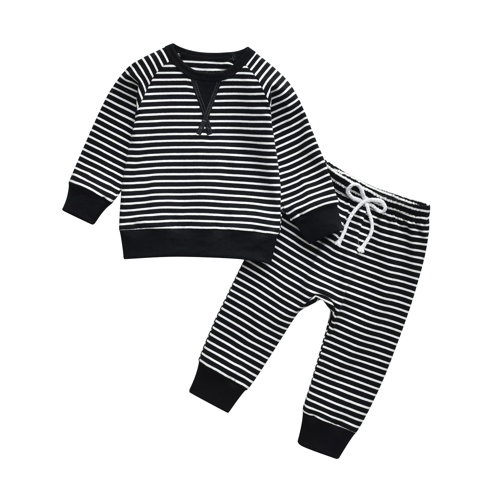 Awxoder Infant Baby Boy Outfits Long Sleeve Striped Tops and Pants Toddler Baby Boy Clothes Set