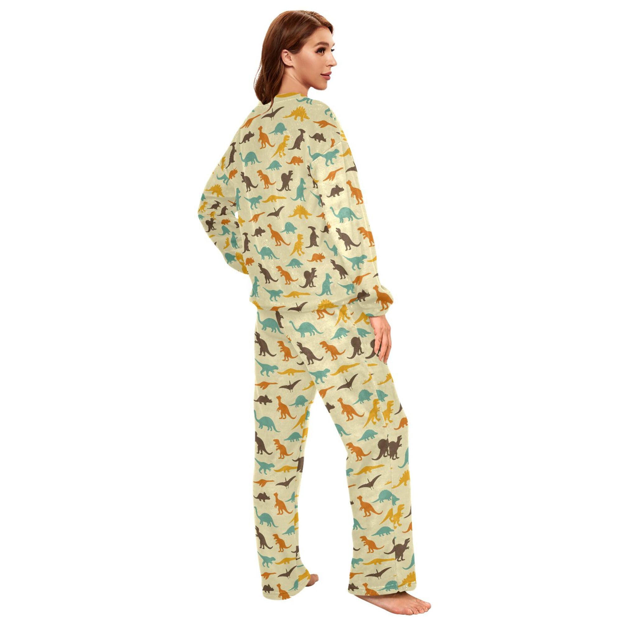ALAZA Conjunto de pijama de forro polar para mujer, lindo unicornio, manga larga, ropa de dormir de dos piezas, ropa de dormir térmica, pijama súper suave, talla S