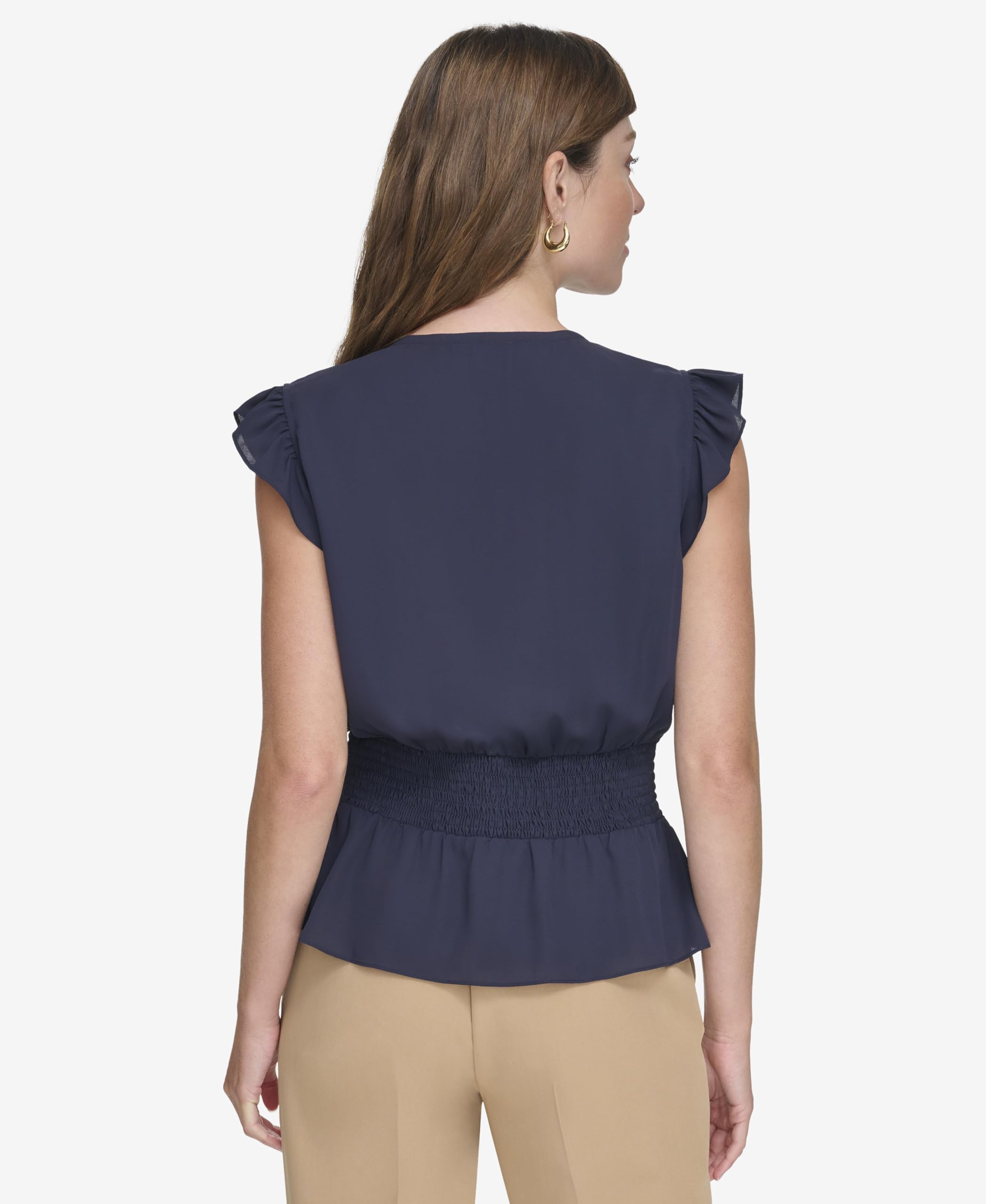 Tommy Hilfiger Damen Cap Sleeve Smocked Shirt Gesmoktes Hemd mit Flügelärmeln (1er Pack)