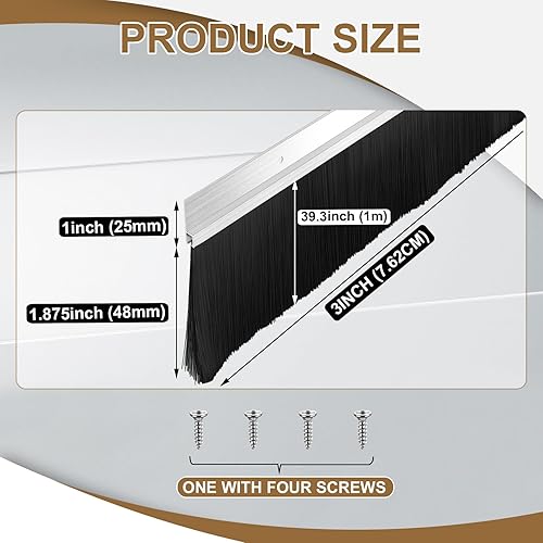 Miniatura 9 de 4 piezas de 3 x 39.3 pulgadas cepillo de puerta PP aleación de aluminio sello de barrido de puerta corredera tira de sellado fácil montaje burlete