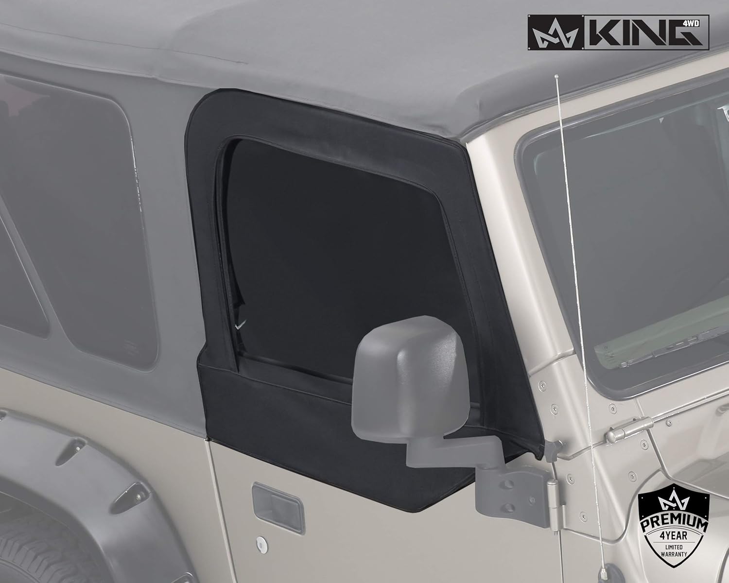 King 4WD Premium Replacement Black Diamond Soft Upper Doors Skins - With Clear Windows - Passenger & Driver Side - Suitable for Jeep Wrangler TJ 1997-2006