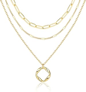 Collares de oro escalonados delicados, chapados en oro de 14 quilates, cadena de clip circular, collar de gargantilla con dije de cadena de clip, collar de gargantilla con lazo de cruz