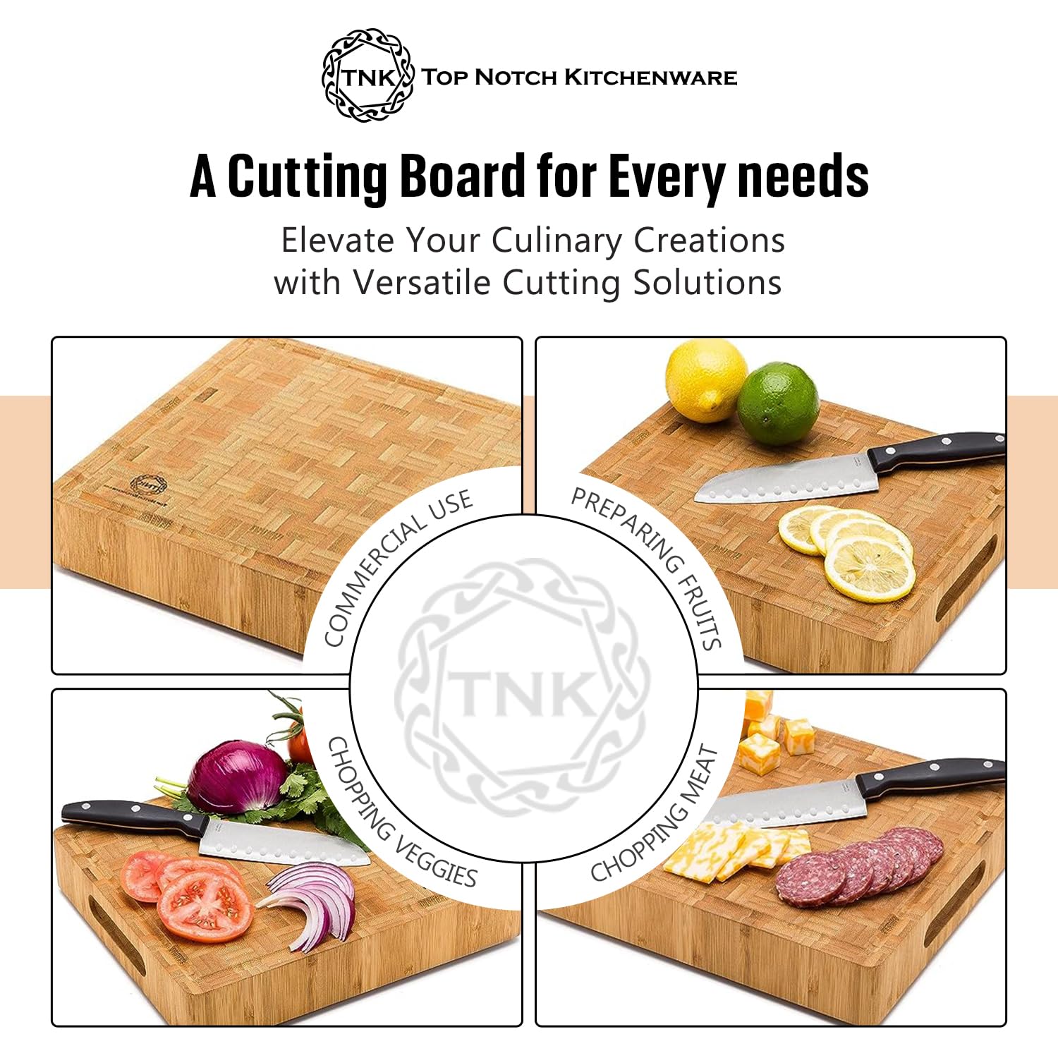Top Notch Kitchenware bambusowa deska do krojenia z antypoślizgowymi gumowymi nóżkami