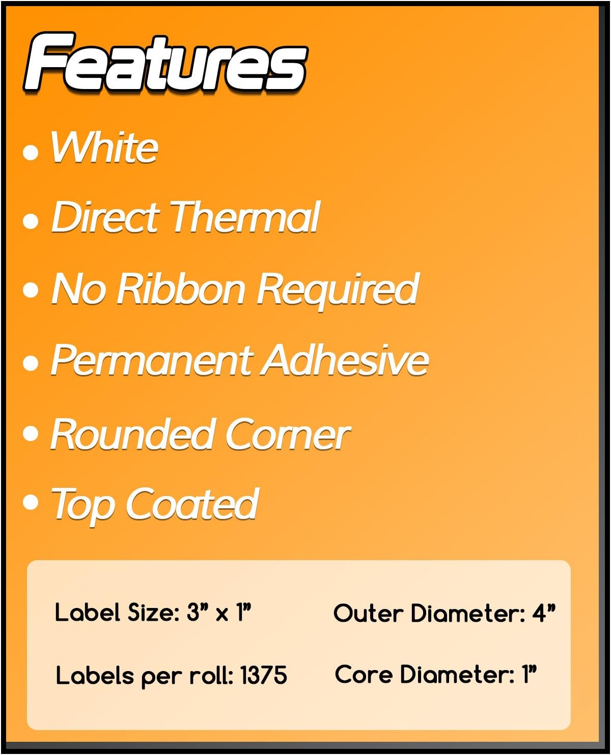 10 Rolls / 13750 Labels SOJITEK ZE1300100 3" x 1" Direct Thermal Labels, Compatible with Zebra Printers Barcode Shipping Address Mailing FBA SKU Stickers - 1" Core