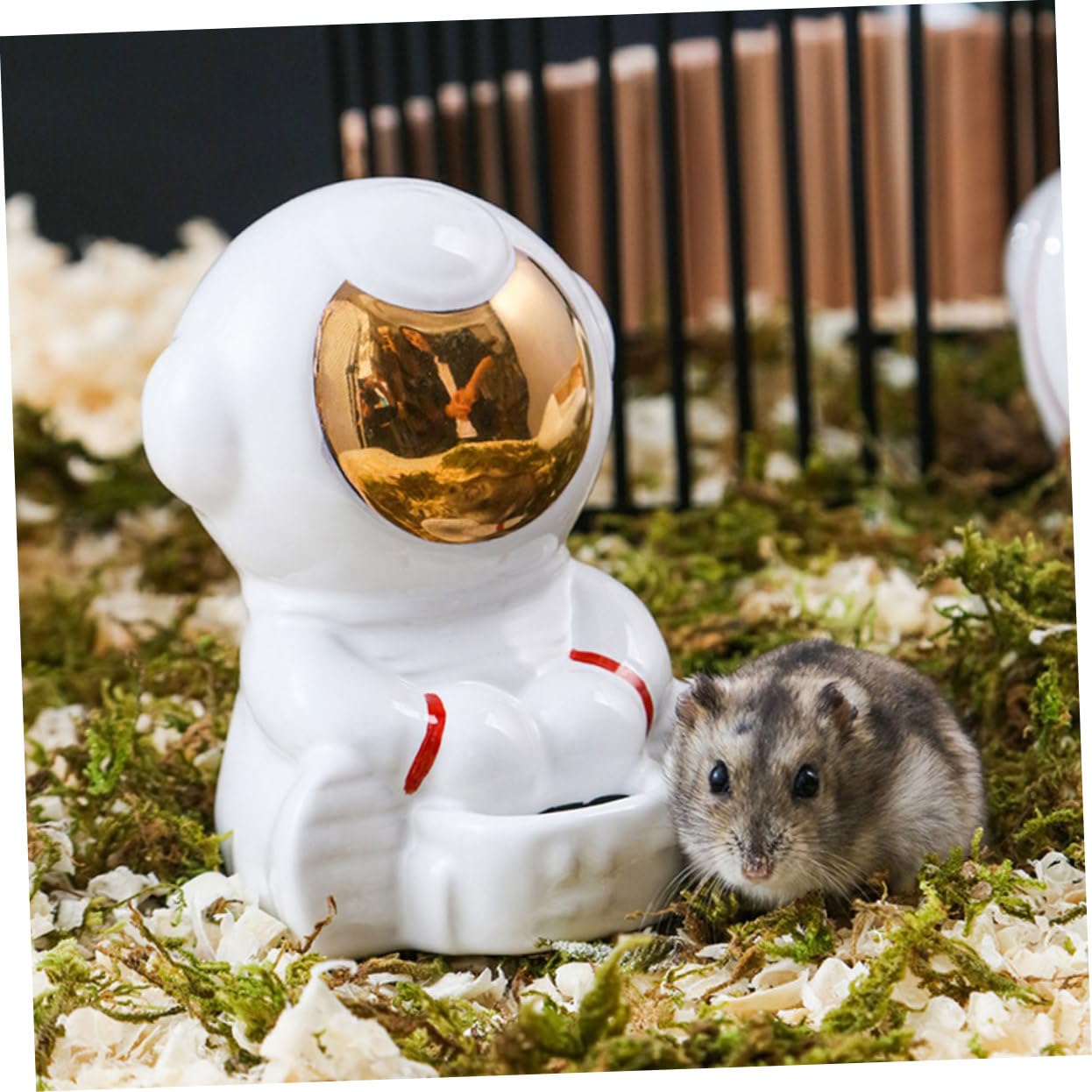 Toddmomy Comedero para Hámster de Cerámica con Incluye Bañera y de Astronauta Accesorios para Pequeñas Mascotas