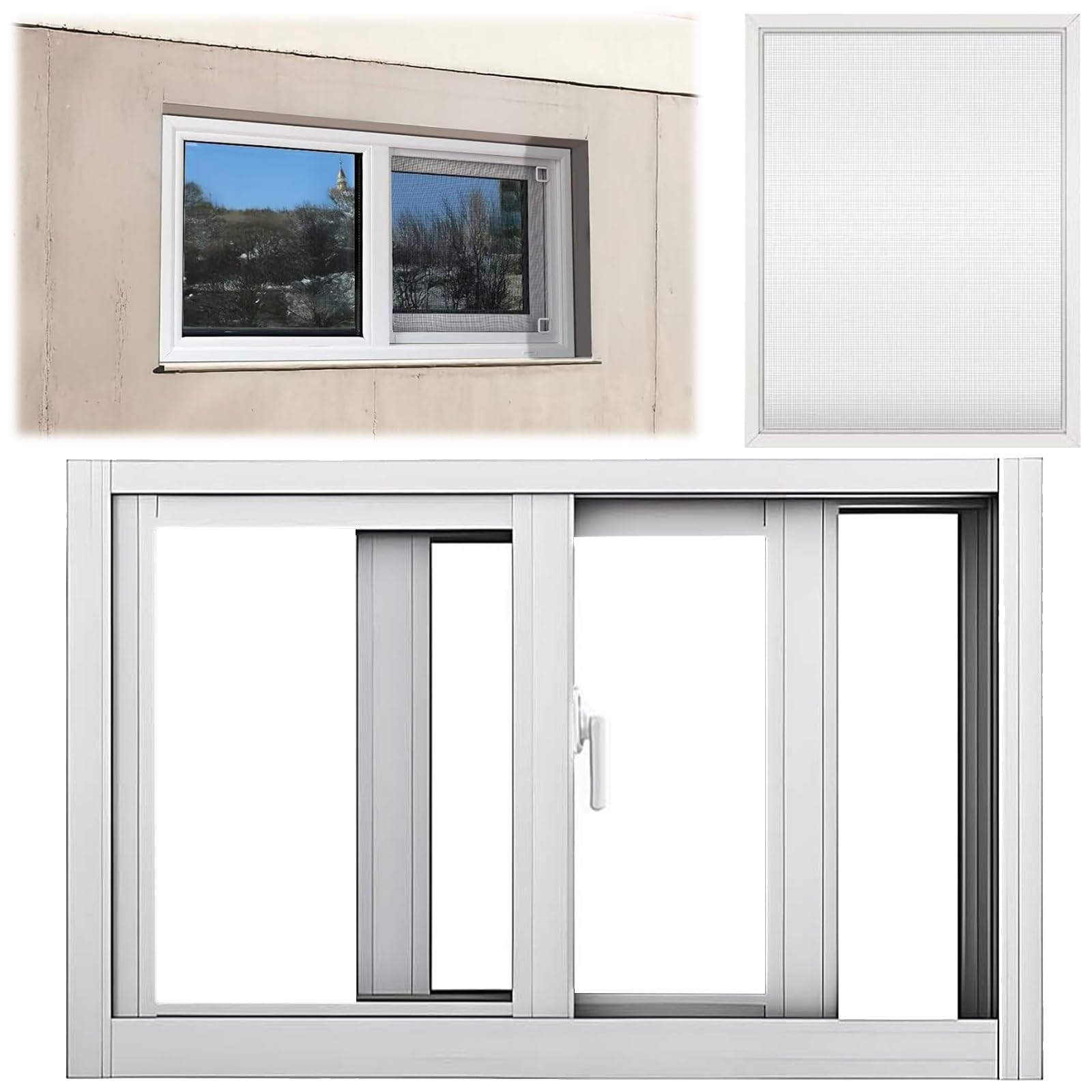 Ventanas corredizas de aluminio blanco 50x28cm con mosquitera y cierre