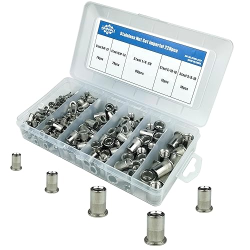 228 tuercas remachadoras SAE de acero inoxidable, 14"-20, 516"-18, 38"-16, 8#-32, 10#-24, Kit de tuercas remachadoras de cabeza plana, kit de