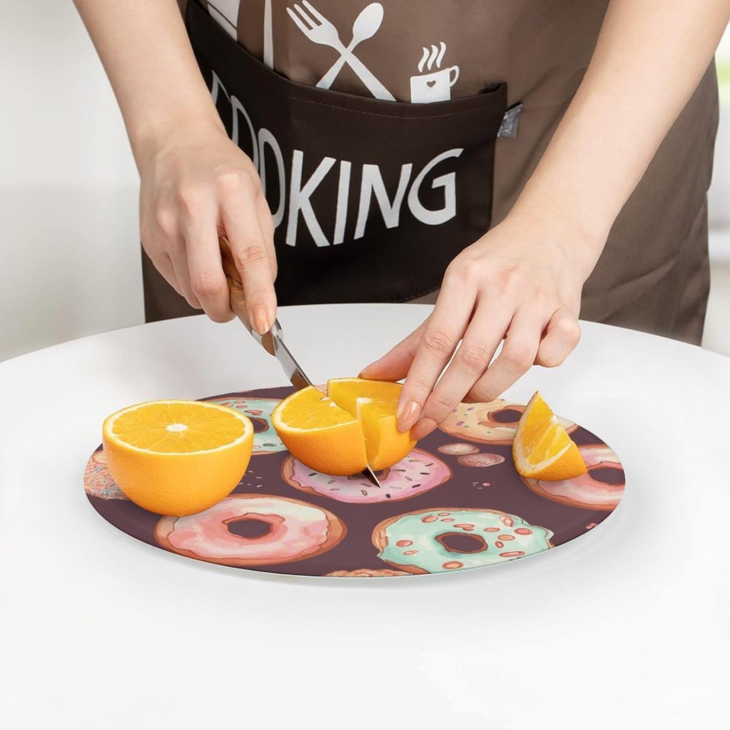 Pretty Donuts Chopping Block Tempered Glass Cutting Board Mats Round Countertop Cutting Boards Small Charcuterie Boards Bar Cheese Board Snack Tray