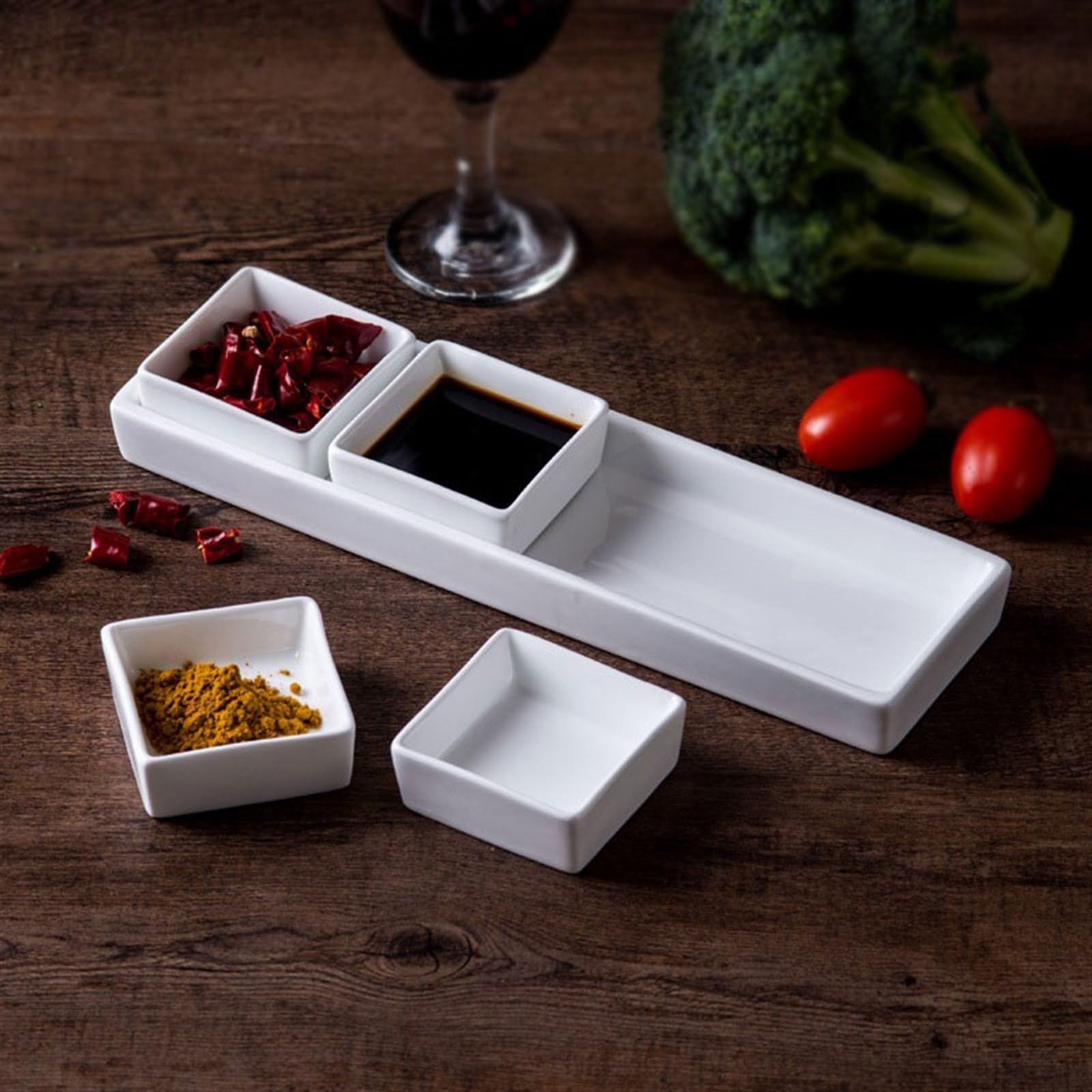 Ciotoline da Snack Vassoio rettangolare in ceramica, set di quattro scomparti, combinazione di piatti for sapori, piatti for salse e snack a buffet Piatti Snack Ceramica