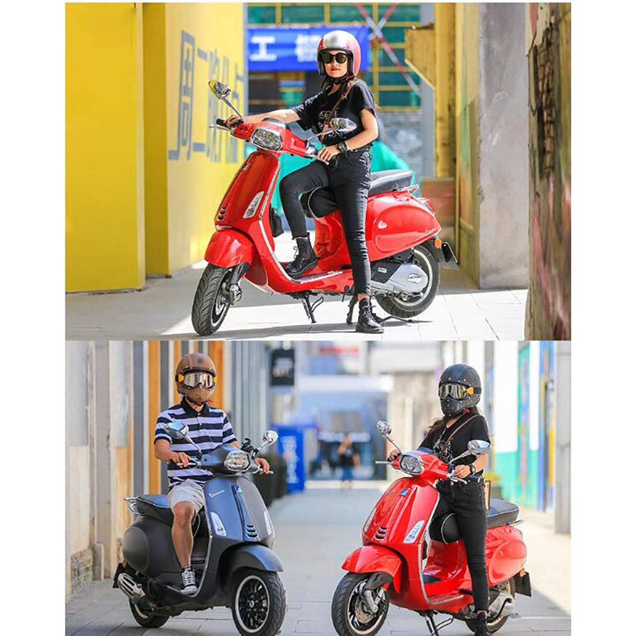Unisex-dorosły kask motocyklowy z otwartą twarzą z goglami Daszek Biker Scooter Touring Retro Skóra motocyklowa Vintage Jet Helmet ECE Certified (55-63cm)
