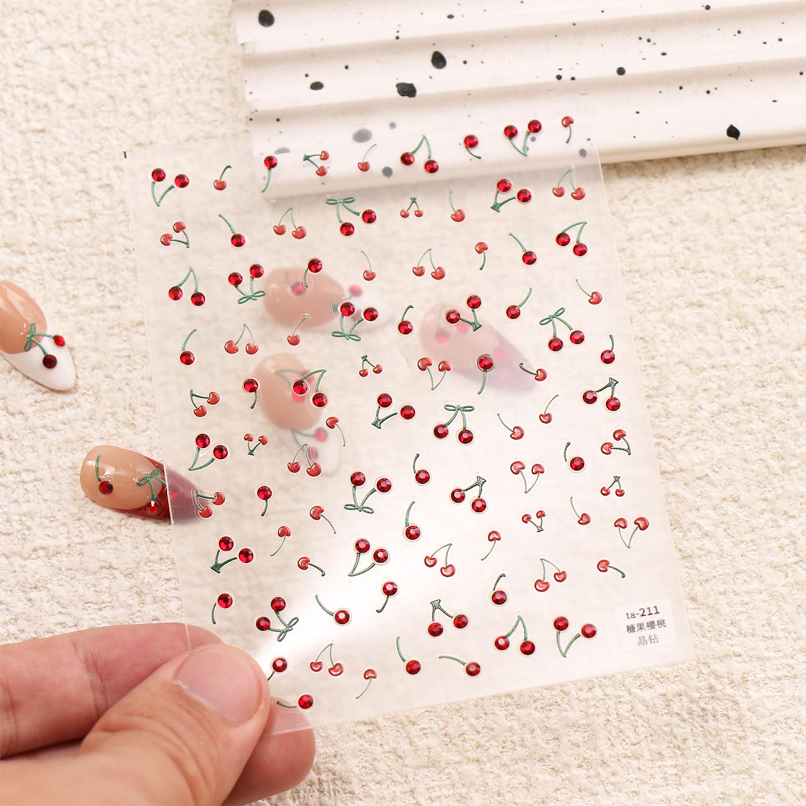 JMEOWIO Nagelsticker Kirschfrucht – 6 Blätter, Selbstklebend, Für Nail Art
