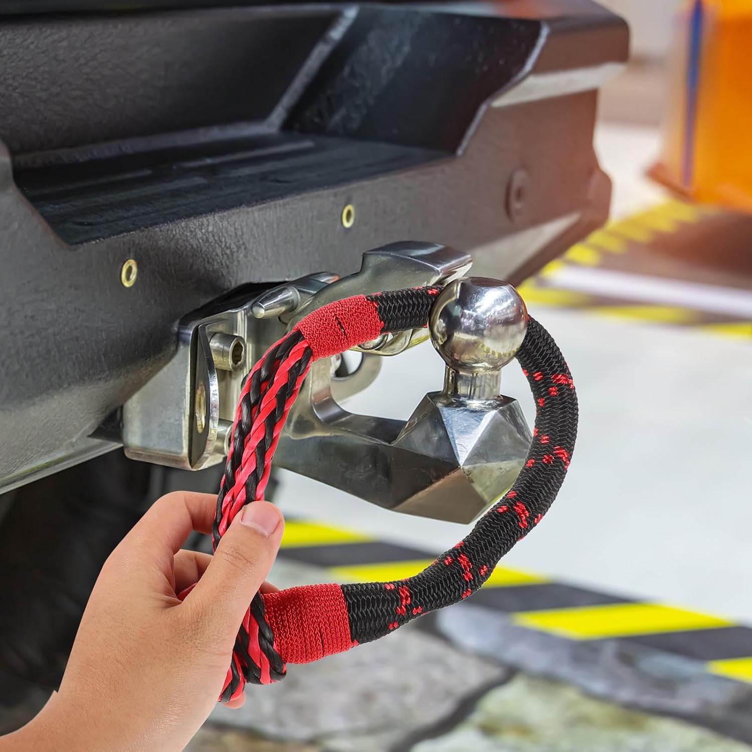 Kichvoe Synthetic Winch Rope Soft Shackles 12 Ton Tow Strap with Hook for ATV Utv SUV Off-Road Vehicle Emergency Towing and Winch Accessories