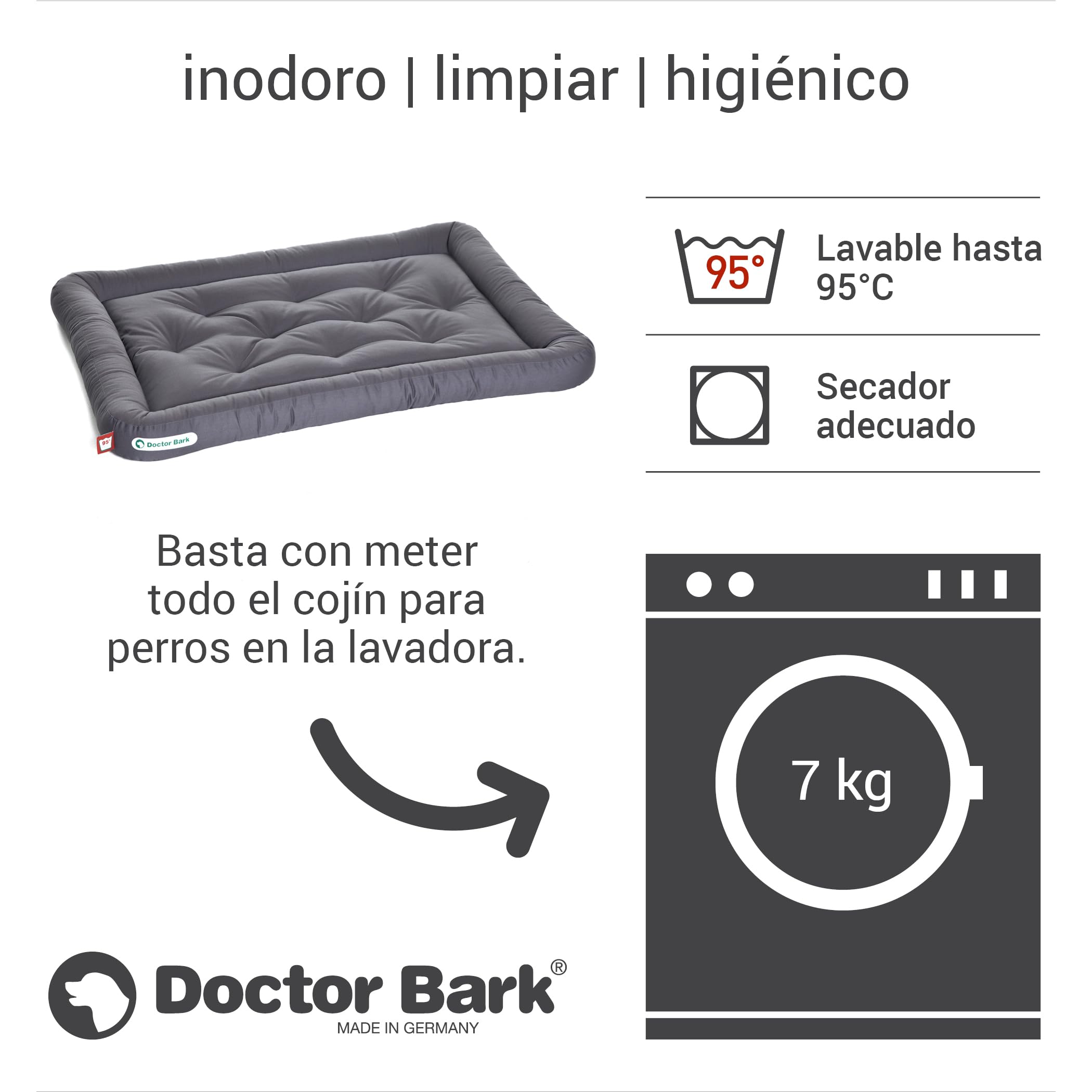 Doctor Bark Cojín para perros – Cama ortopédica para perros, lavable a 95 °C, higiénico, resistente y cómodo (L – 90 x 70 cm, gris)