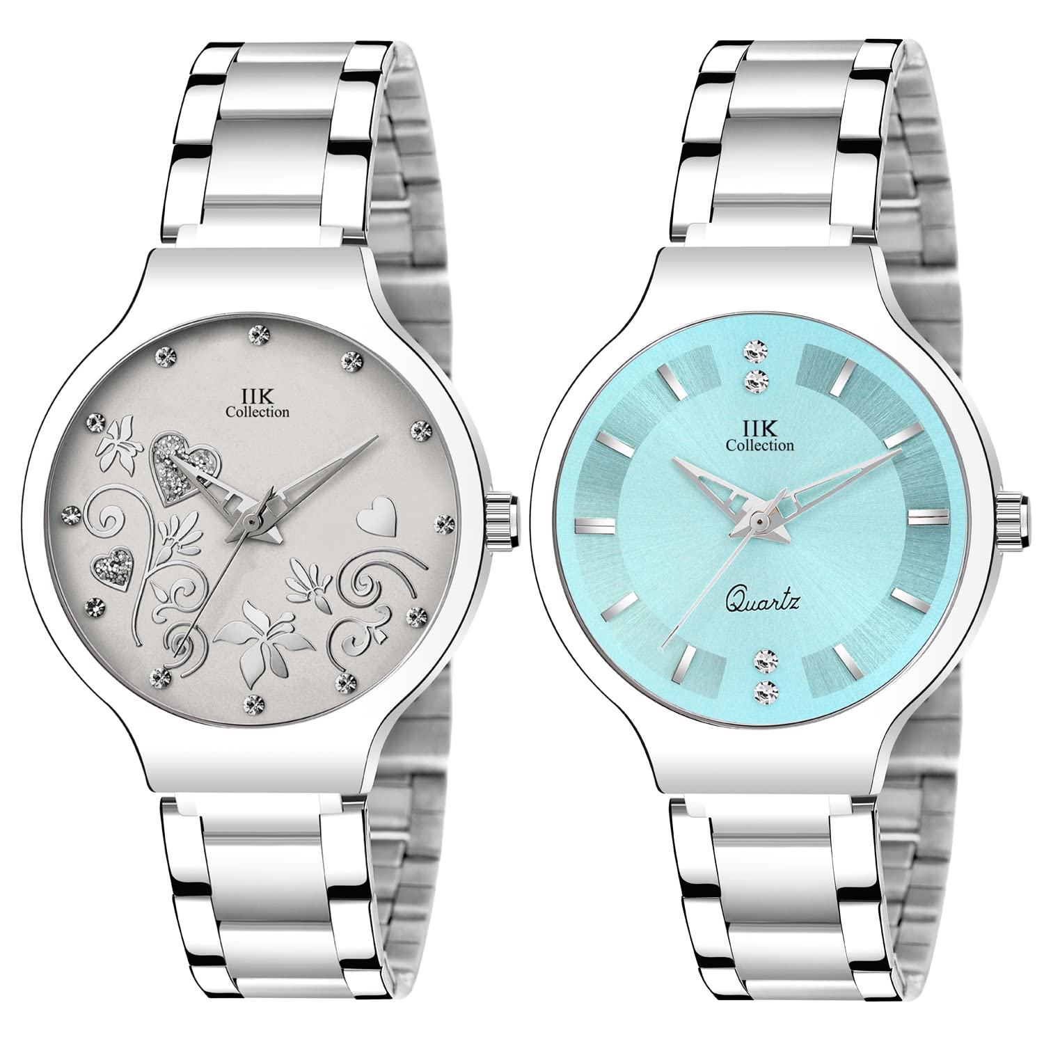IIK COLLECTION Analogue Round Studed Dial with Silver Bracelet Strap Girls & Womens Wrist Watch (Pack of 2) (B09P1G6YV6) Amazon Price History, Amazon Price Tracker