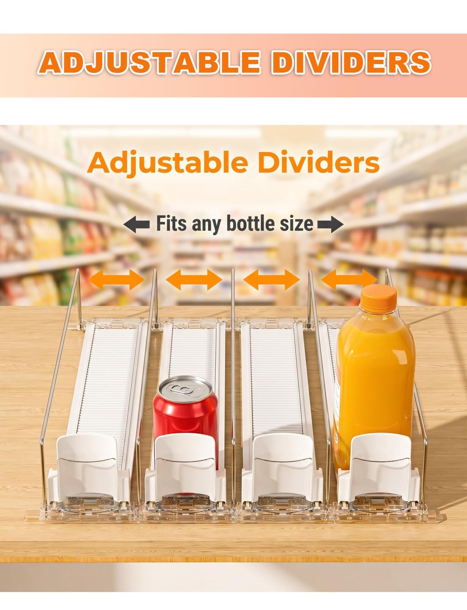 Generisch Verstellbarer Getränke Organizer für Kühlschrank, Automatischer Dosen-Pusher mit Federkraft, Regal-Ordnungs für Softdrinks & Bier, Aufbewahrung(30 x 31 cm)