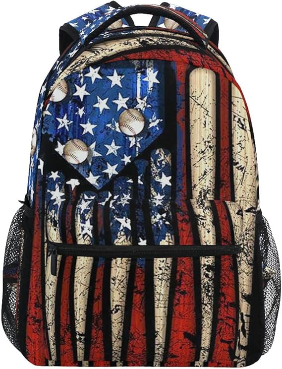 Giwawa American Flag Baseball Print Backpack Patriotic USA