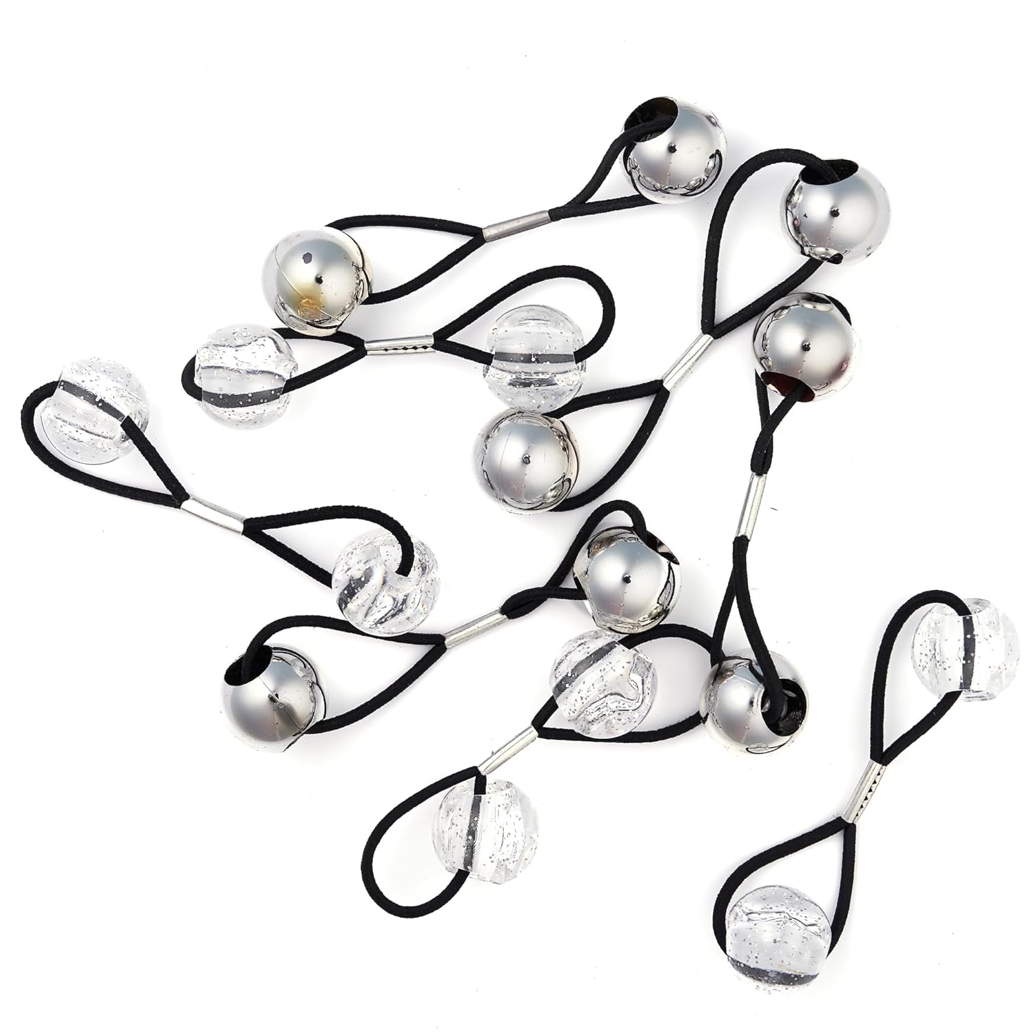 RED by Kiss 8 Pieces 16mm Ball Hair Ties, Bubble Ponytail Holders for Kids Girls Children Women Baby Toddlers, Twin Bead Colorful Elastic Hair Accessories, Cute Hair Bands with Balls (Silver&Clear)