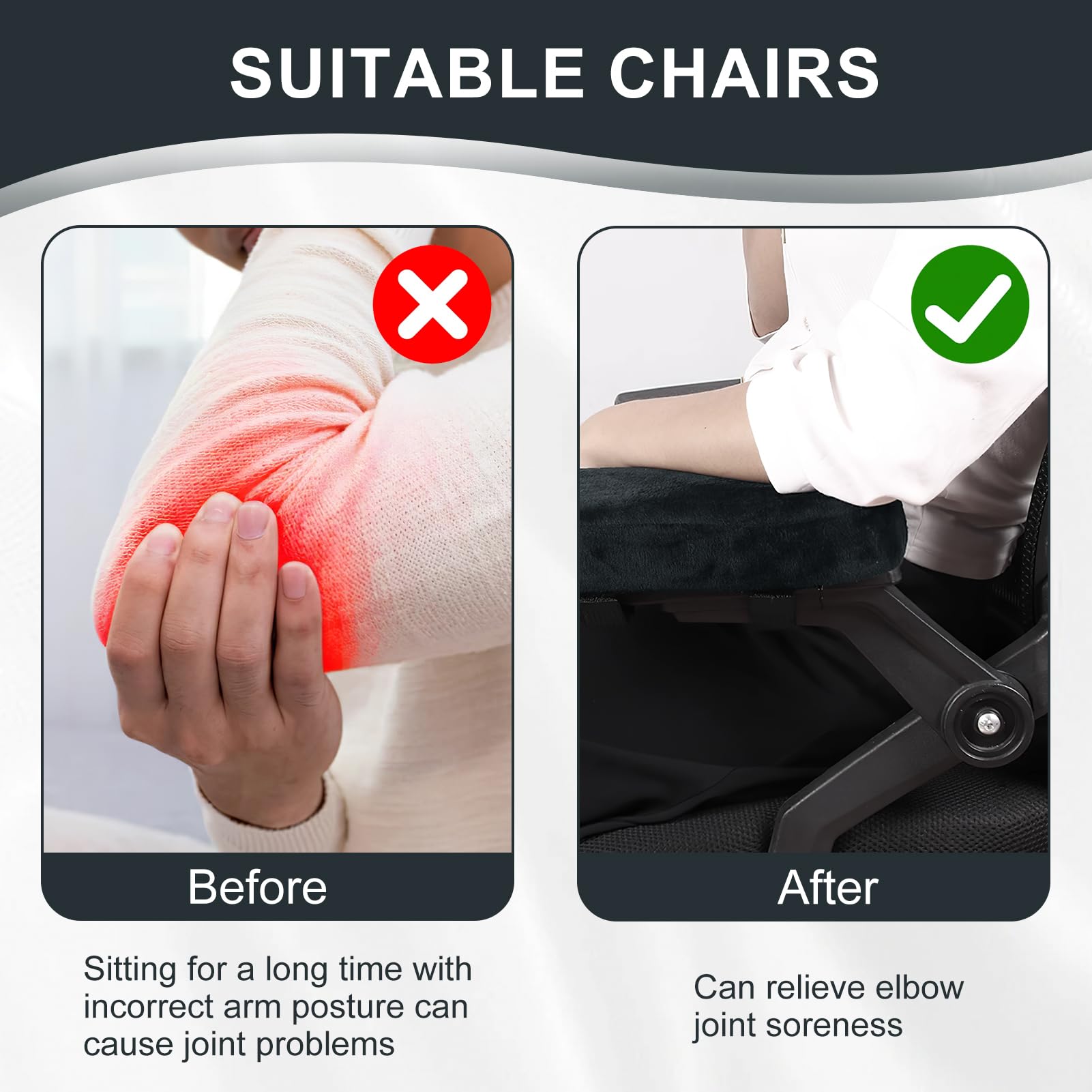 2 Cuscini Memory Foam Per Braccioli Sedia – Copribraccioli Ergonomici, Alleviano Pressione Gomiti E Avambracci