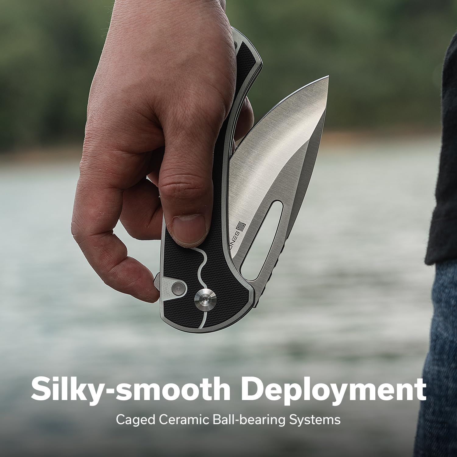 SENCUT Squiggy Pocket Knife, Camping Folding Knife with 3.89'' 9Cr18MoV Blade & G10 Handle, Reversible Clip for EDC Hiking S24082A-1 (White/Black)