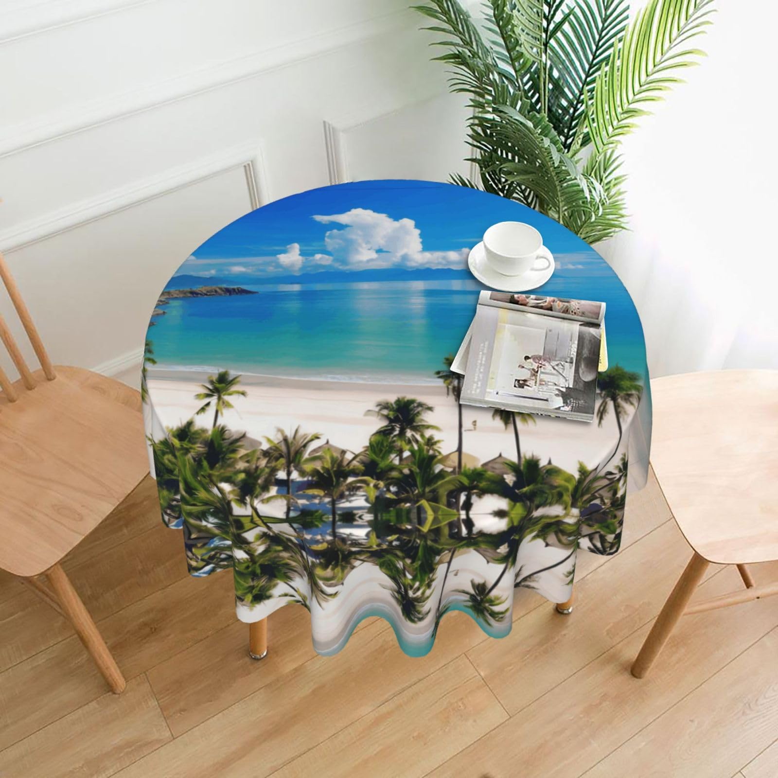 YYHHAOFA Ocean Sea Beach Prints 60in Round Decorative Tablecloth – High-Grade Polyester Throw Cover for Dining, Parties, and Outdoor Events