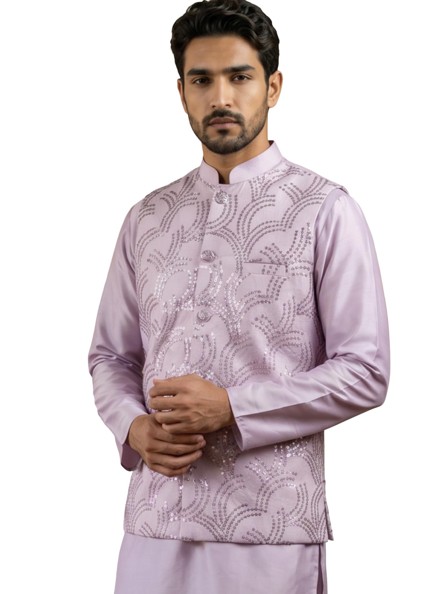 jompers Men's Designer Sequins Embellished Nehru Jacket (Black, S)-picture-10