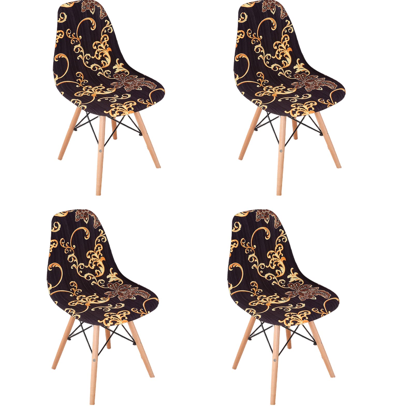 BSYMDH 4PCS Printed Shell Chair Covers Mid Century Modern Dining Chair Covers Shell Chair Cover Lounge Armless Chair Cover Armless Chair Protector Stretch Slipcovers for Dining Room,06