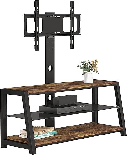 Miniatura 2 de Afaris Soporte de TV para TV de más de 55 pulgadas, centro de entretenimiento, soporte giratorio para TV, consola de TV de vidrio templado negro,