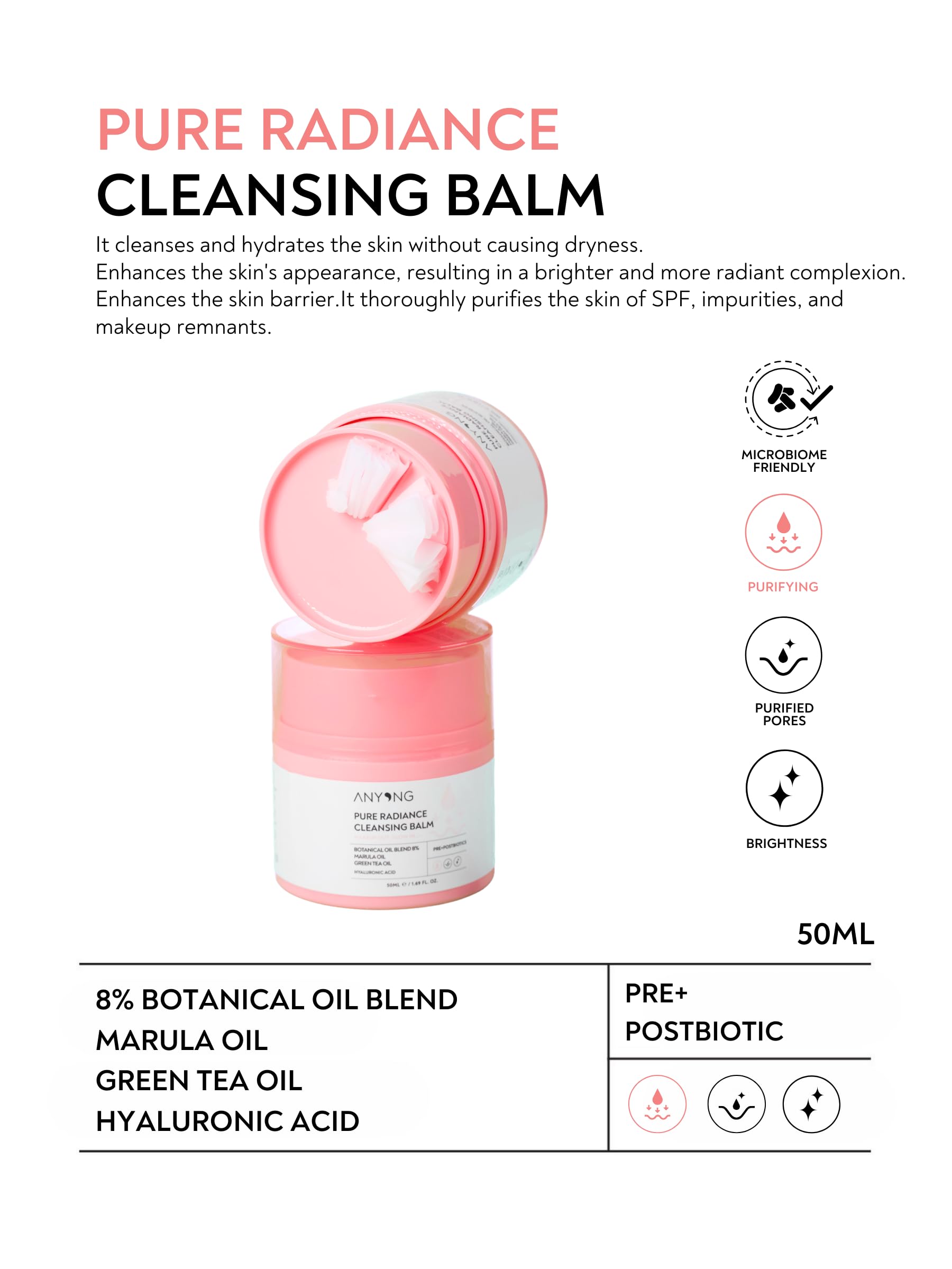 Anyong Makyaj ve Yüz Temizleme Balmı- Pure Radiance Grinding Cleansing Balm (Doğal Yağlar & Yeşil Çay)