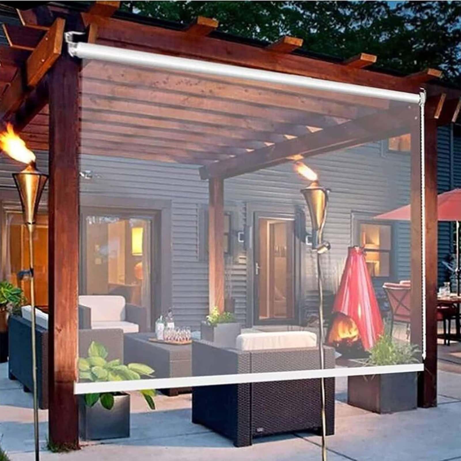 Waterproof Transparent Roll Up Blinds Outdoor Durable Clear Pvc Roller Blinds Outdoor Pergola Garden Gazebo Roller Shades 0.5mm Partition Rain Curtains With Accessories,A,140 * 200cm