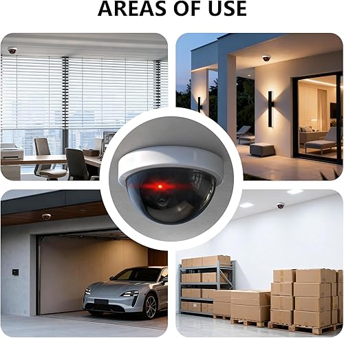 Miniatura 9 de WALI Cámara domo de seguridad falsa falsa con luz LED roja intermitente con calcomanías de alerta de seguridad (SDW-4), 4 paquetes, blanco