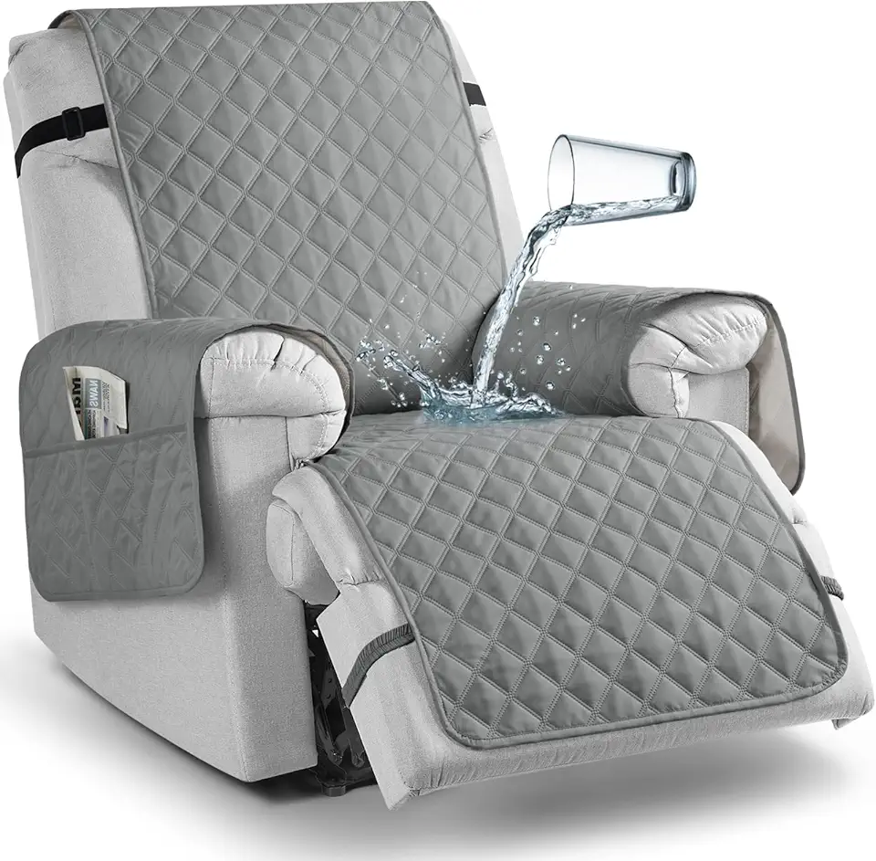 TAOCOCO Non-Slip Recliner Chair Cover Sofa Slipcover, Pet Cover with Elastic Straps, Washable Reclining Furniture Protector (23'' Small, Light Gray)