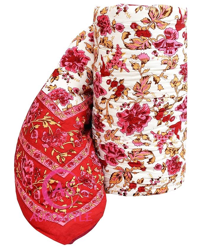 Image of EMIOUR 400 TC Pure Cotton Soft Jaipuri AC Quilt /Razai /Rajai Floral Print,Jaipuri Razai Cotton Quilt for Winter,Lightwieght Jaipuri Razai (Design 13, Double Bed)