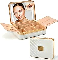 Vista 8 de Estuche de maquillaje iluminado con espejo, organizador de maquillaje portátil de viaje con espejo iluminado, 3 ajustes de luz, separadores