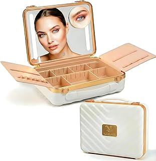 Estuche de maquillaje iluminado con espejo + ...