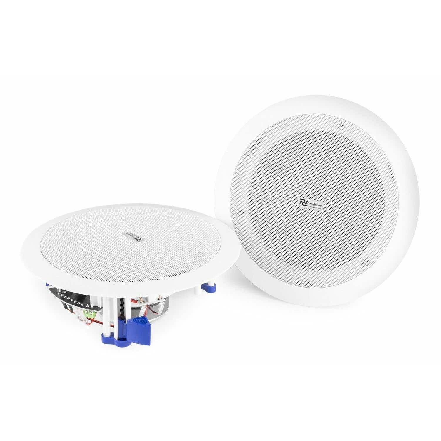 Power Dynamics CSBT65 Juego de Altavoces Bluetooth para Techo, 160 W, Altavoz de 2 vías para Techo y Pared, Amplificador Digital Integrado, Ideal para oficinas, Cine en casa, Sala de Estar, Blanco