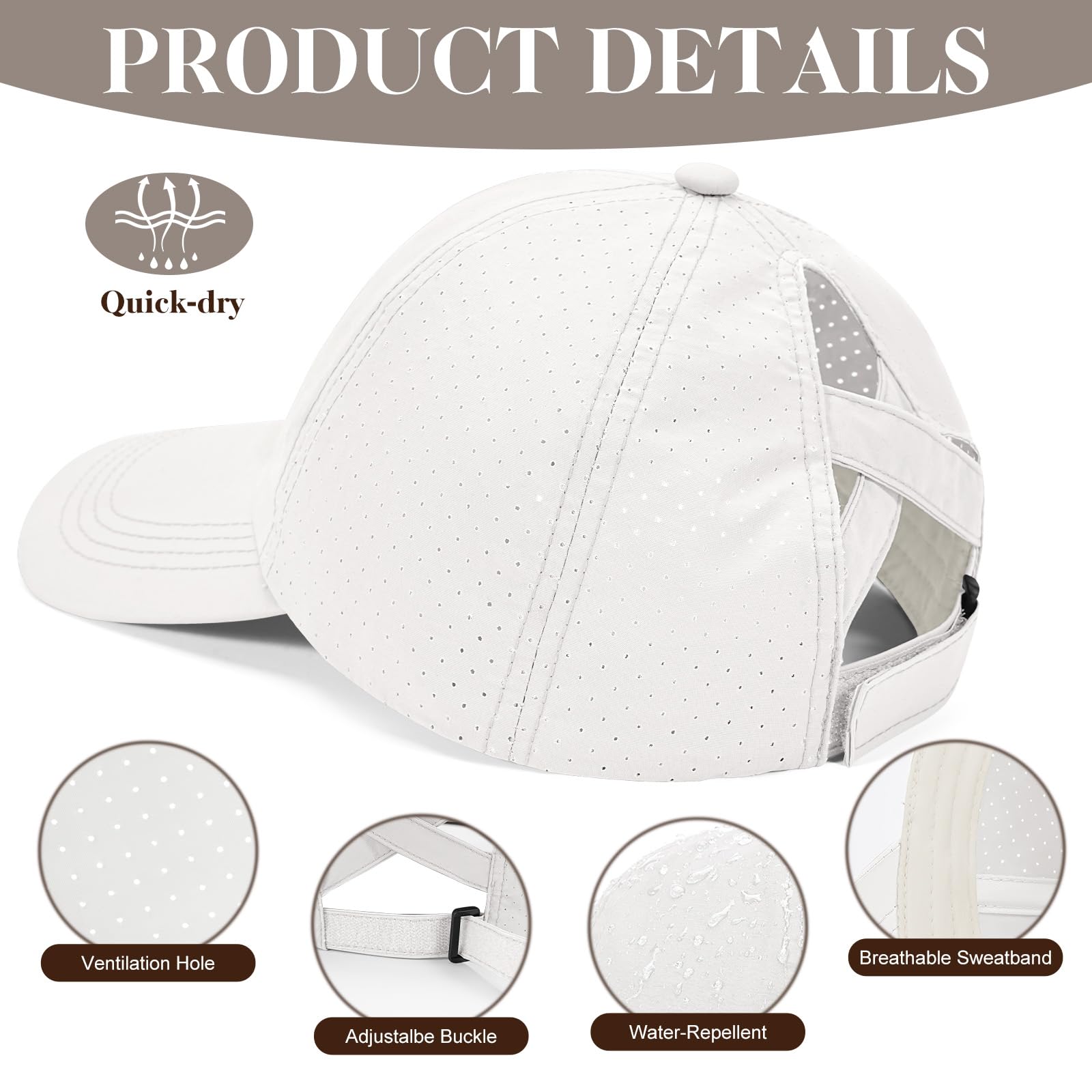 Voqeen Femme Casquette Queue de Cheval Réglable Casquettes Imperméable Baseball Cap Chapeau Soleil Séchage Rapide