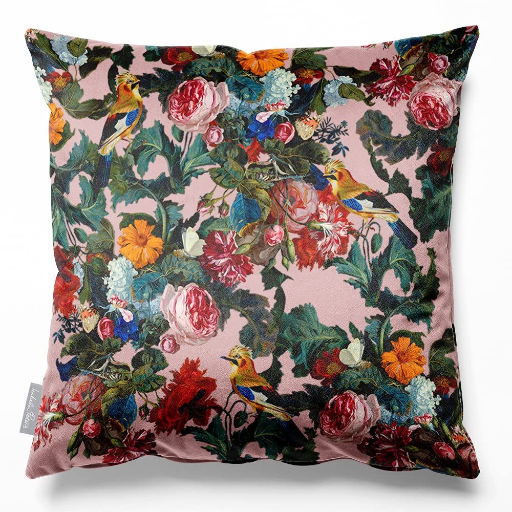 Izabela Peters Rosewater Cushions - Velvet, 40 Cm, Birds In Paradise - Chair, Sofa & Seat Cushions With Covers Included