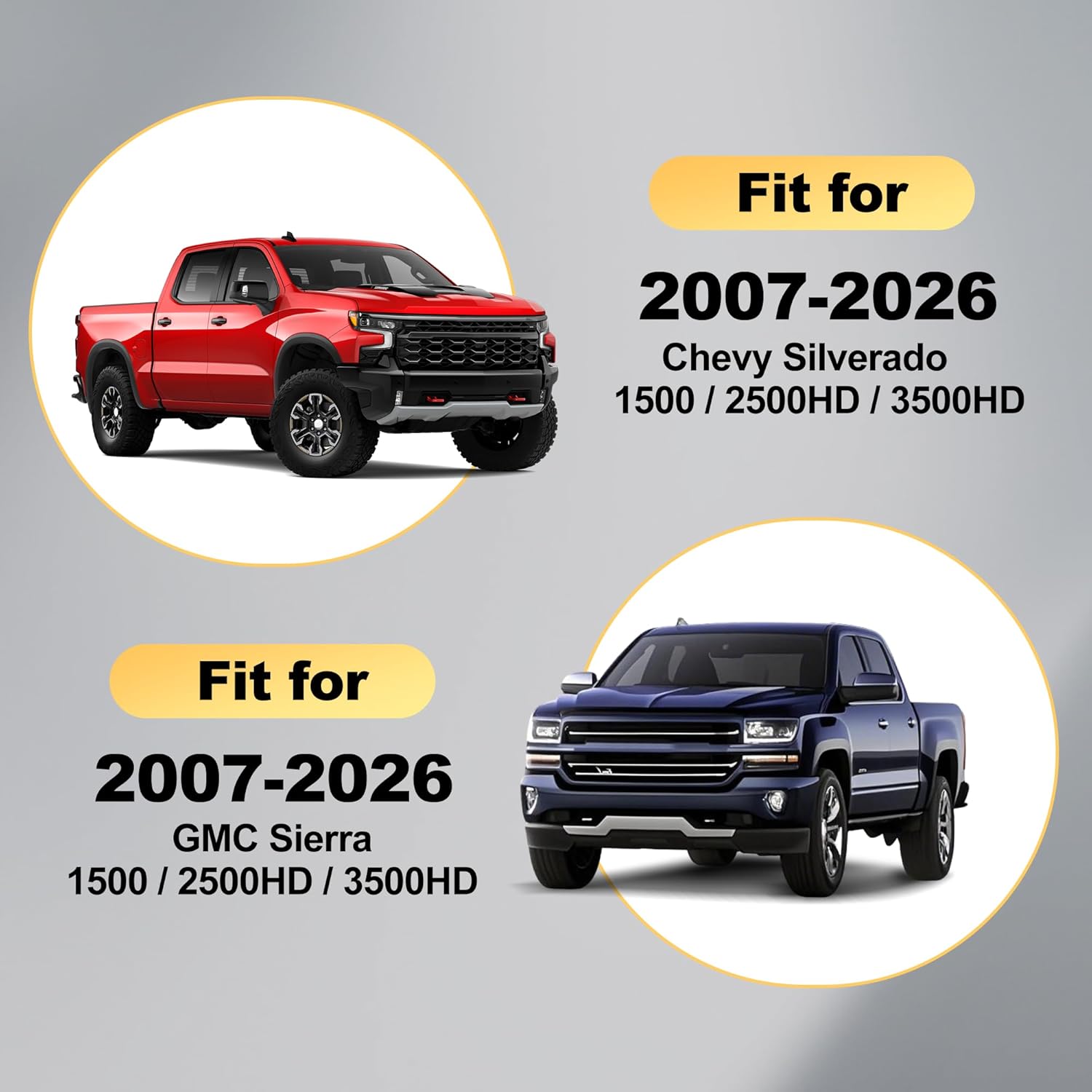 Chevy Silverado 2007-2025 2026 1500 2500HD 3500HD Seat Covers for Trucks Faux Leather Trail Boss Z71 Crew Double Extended Cab Waterproof Leather with Lumbar Support(Black, 2 PCS Front)